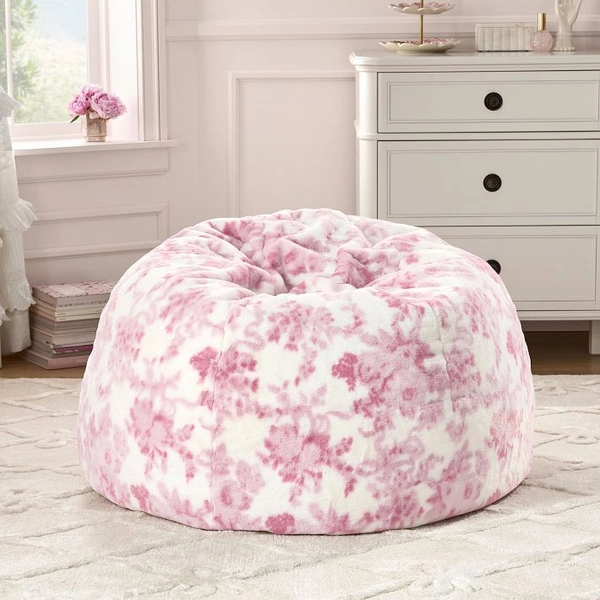 Large LoveShackFancy Floral Damask Faux Fur Bean Bag Chair