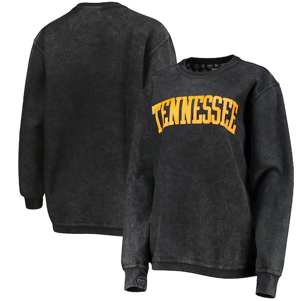 Tennessee Volunteers Pressbox Women's Comfy Cord Vintage Wash Basic Arch Pullover Sweatshirt - Black