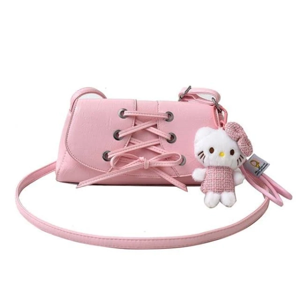NewTown Faux Leather Lace Up Crossbody Bag pink One Size