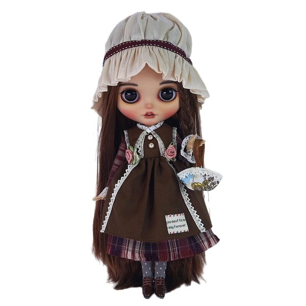Monica – Premium Custom Neo Blythe Doll with Brown Hair, Tan Skin & Matte Smiling Face