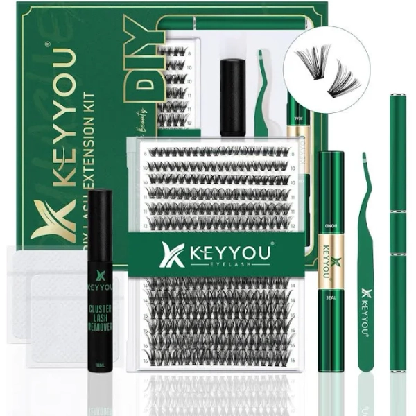 KEYYOU DIY Lash Extensions Kit Individual Lash Clusters Kit Volume Waterproof Long-Lasting Soft 300Pcs D Curl Easy to Use for Beginner_X003RSQO0D