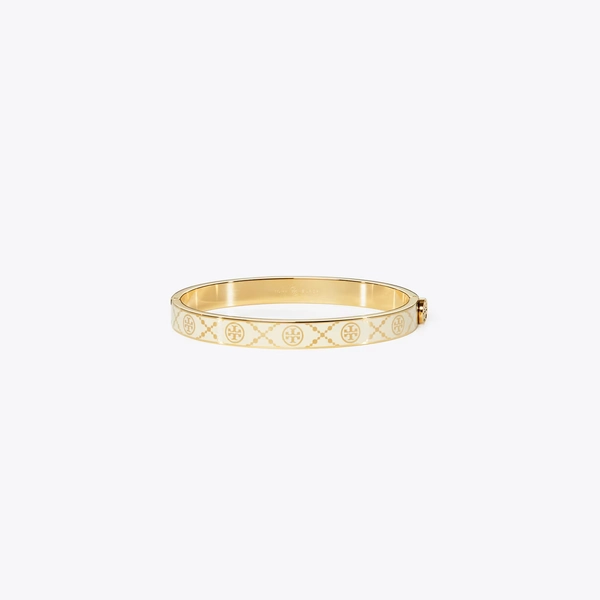 Icon T Monogram Hinge Bracelet in white, size S