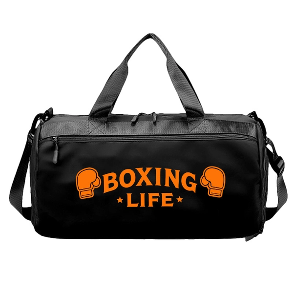 1pc ' Heavy-Duty Boxing Gym Duffel Bag - Lightweight Foldable Sports Travel Bag with Wet/Dry Shoe Compartment & Shoe Pocket, Black/Grey Boxing Print - Adjustable Strap, Zippered Tote for, Commuting, Training (s & s), for Teenager
