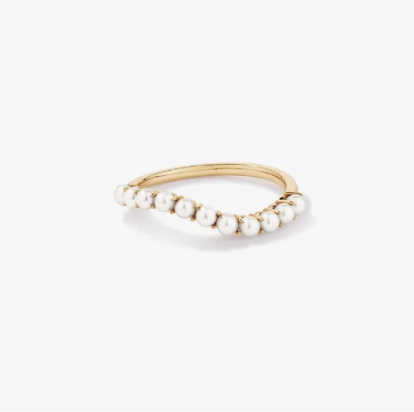 Cultured Freshwater Pearl Wave Band Ring in 10kt Yellow Gold