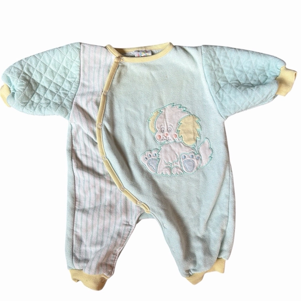 Vintage 90s Small Stars Baby Boy Green Quilted Bodysuit Puppy Embroidery 6-9M
