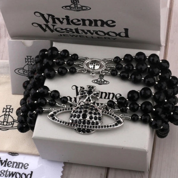 In Box Vivienne Westwood Agate Necklace,925 Silver Three-layer Agate Chain CZ Saturn Pendant,Gift for Her