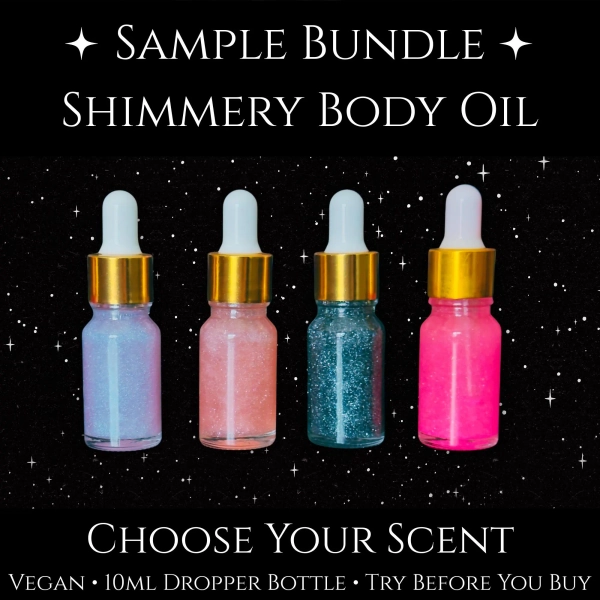 Goth Perfumed Body Oil - Sample Set - 10ml Bottles - Shimmery Vegan Moisturizer