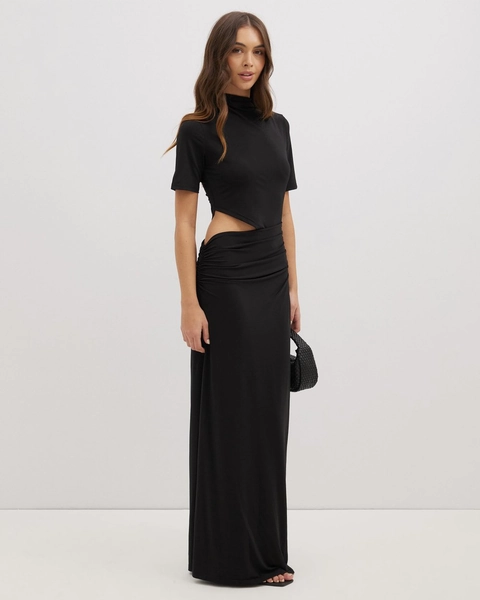 Evening Gem Ruched Cut Out Short Sleeve Jersey Maxi Dress