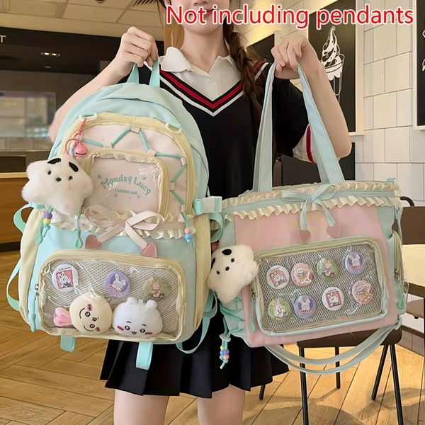 Women's Bag Set Two-Piece Pain Bag (Likely a Typo and Should Be Backpack) Back to School Season Backpack Lace Lightweight Cute Backpack - AliExpress 1524
