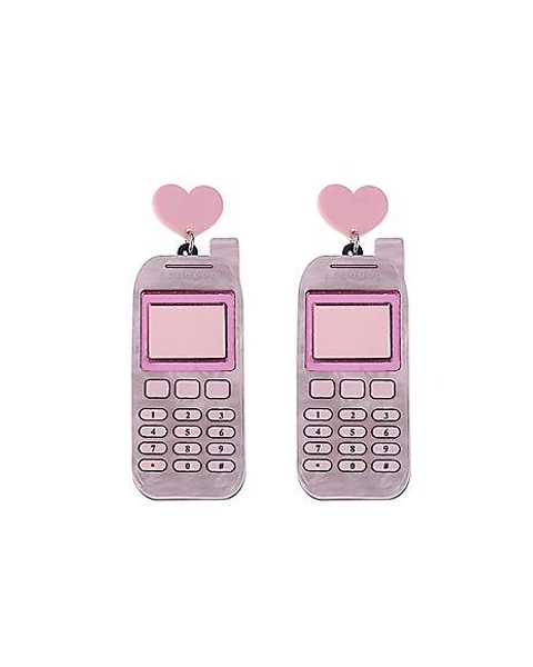 Pink Heart Cell Phone Dangle Stud Earrings