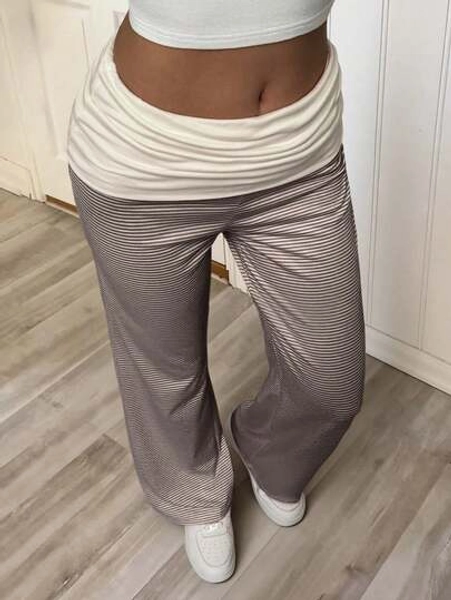 Sunny Girly Christmas Fall Women Clothes Y2k Back To School Pure Desire Style Waist Pure White Folded Design Striped Straight-Leg Trousers