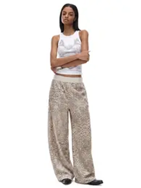 FDR Women's Leopard Print Wide Leg Sweatpants, Retro Baggy Relaxed Fit with Elastic Waist, Soft Casual Streetwear Pants, Vintage Y2K Style for Everyday Wear, Travel and Lounge