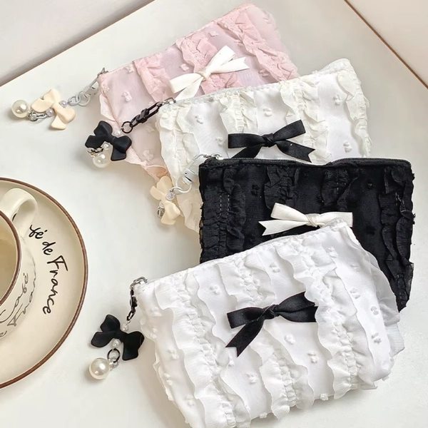 Mini and cute makeup bag, lace bow, portable coin wallet handbag, ladies' cosmetics storage bag - AliExpress 1524