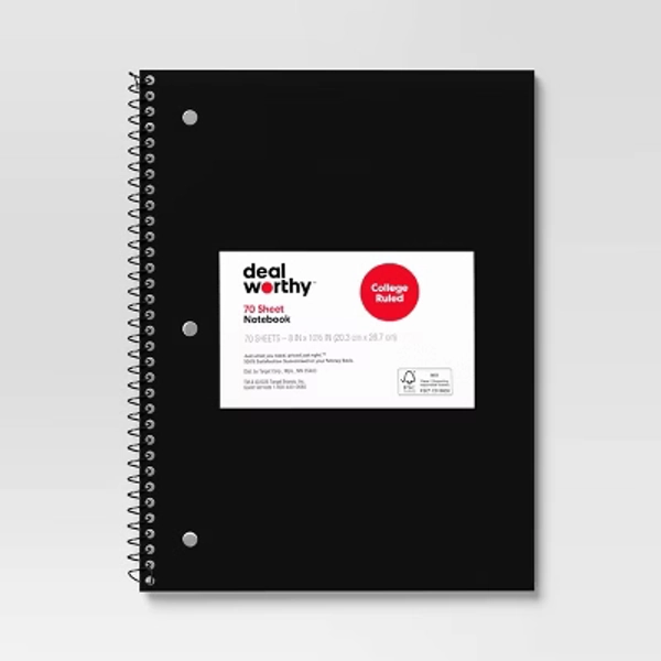 Subject Spiral Notebook College Ruled Black - Dealworthy™