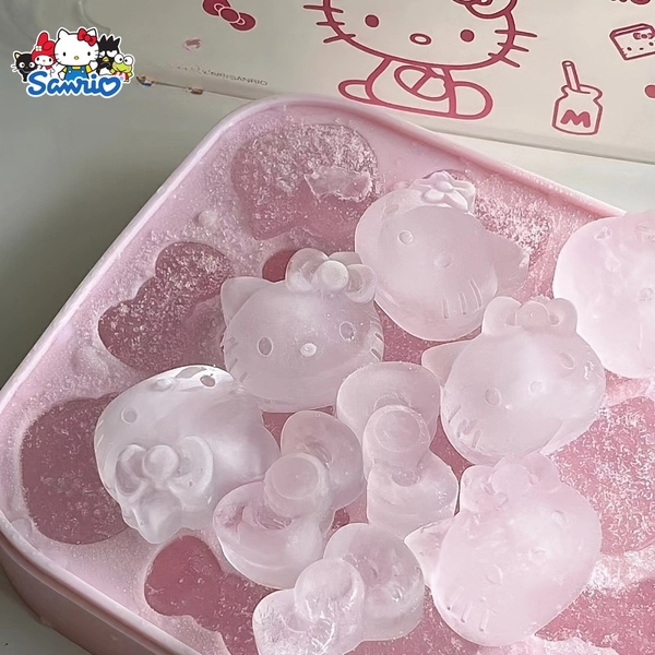 Hello Kitty Silicone Cube of Ice Mold by Sanrio – Adorable Cat And Bow Designs, Flexible for Enjoyable And Imaginative Treats, Pink Ice Cubes for Celebrations And Special Events