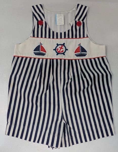 Vintage 1980s Baby Romper Nautical Sailor Boat Striped Cute 80s Retro 18 Month