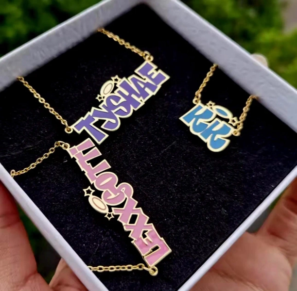 Colorful Enamel Custom Nameplate Pendant Necklace - Personalized Statement Jewelry,Y2K Name Chain Gift