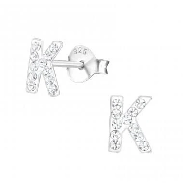Flashy Sterling Silver Fashion Block Letter K Initial Clear CZ Earrings 925 New