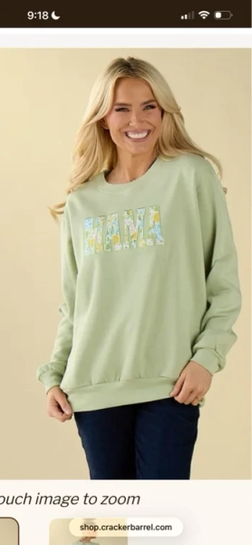 
                Mama Applique Fashion Green Sweatshirt  - Cracker Barrel 
            