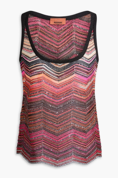Metallic sequin-embellished crochet-knit tank - magenta - IT 38