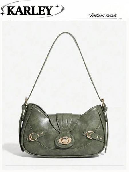 Retro Underarm Bag With Two Shoulder Straps, Fashionable Colorblock Small Square, Suitable For Office Workers, White-Collar Workers, Commuting And Outings, Niche Design, Steampunk, Gothic, Y2K Shoulder Bag For Women, Cool Girls Street Wear, Perfect For Music Festival, Rock Style Bag For Women