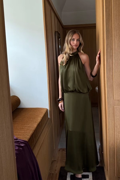 Satin halterneck maxi dress