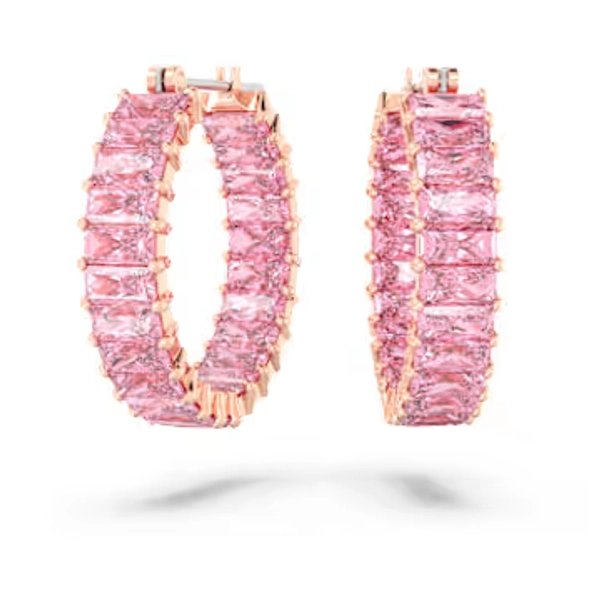 Orecchini a cerchio Matrix, Taglio baguette, Rosa, Placcato color oro rosa