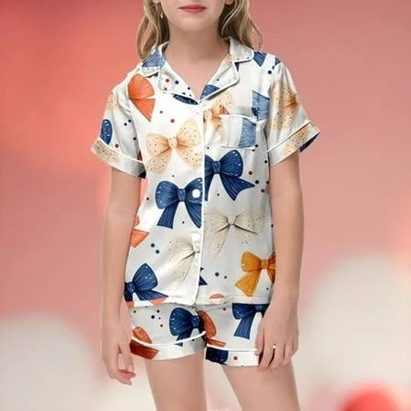 Kids Silk Bow Print Pajama Set