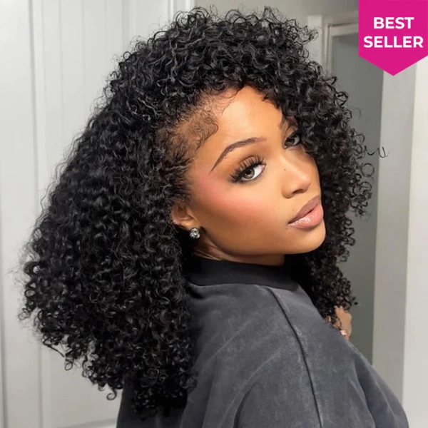 [WEAR GO HALF WIG] ISEE Coily Curly Half Wig Seamless Kinky Curly Flip Over Wig Beginner Friendly