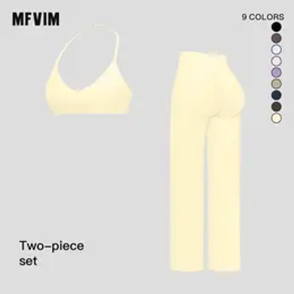 MFVIM Sporty Two-Piece Set Women's Plain Crop Cami Top & Flare Leg Pants Sports Set 78% Nylon 22% Spandex Comfy Breathable for Yoga Gym Workout Running,summerwins,travel essentials,camping essentials,back to school,back to school haul