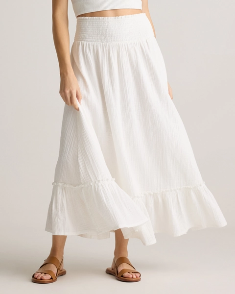 Organic Cotton Gauze Smocked Maxi Skirt in Black
