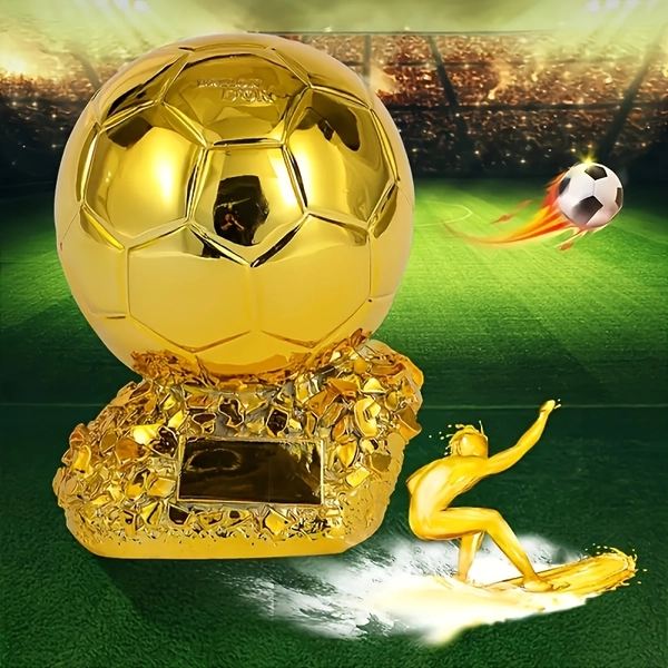 1pc Golden Soccer Trophy Statue with Player Figure - Resin, No Electricity Needed, Indoor/Outdoor Decor for Sports-Themed Rooms, Perfect for Christmas, Thanksgiving, Father'S Day, Graduation & Grandparents Day Gifts, Soccer Room Decor