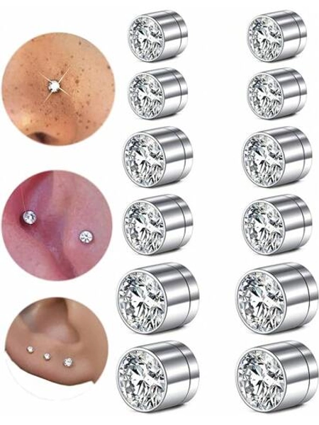 MODRSA Fake Nose Stud Fake Nose Ring Stud Fake Nose Piercing Fake Lip Ring Fake Earrings Stud Silver Gold Fake Cartilage Helix Earring Clip On Earring Hoop Fake Eyebrow Ring Fake Bridge Piercing Halloween Christmas New Year