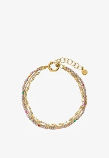 SUNROCKS TRIPLE BRACELET WITH TAUPE BEADS - Armband - gold coloured
