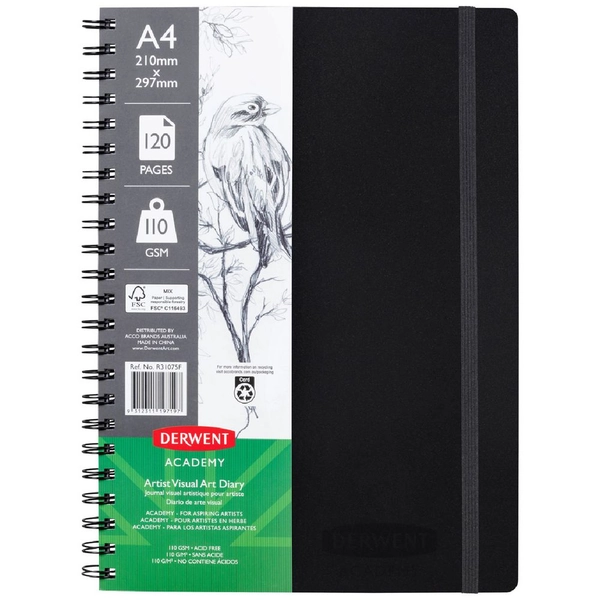 Derwent Academy Visual Art Diary 110gsm 120 Pages A4 Black