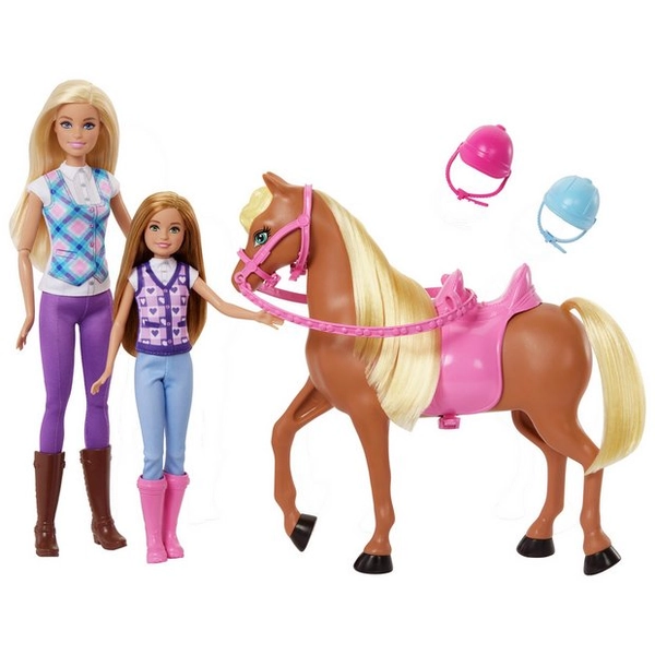 Buy Barbie Toy Horse & Doll Set, Barbie & Stacie with Helmets & Riding Accessories | Dolls | Argos