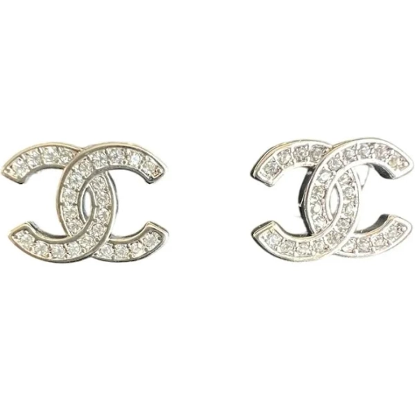 CHANEL CC Crystal Stud Earrings in Platinum Plated