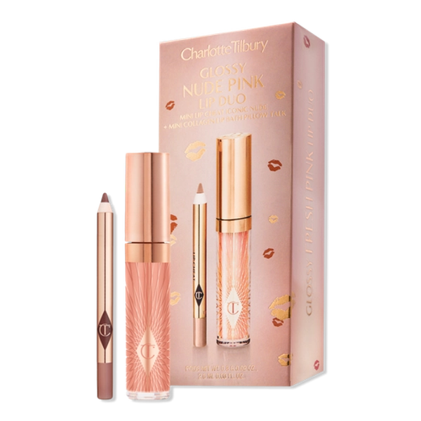 Mini Glossy Pink Lip Gloss + Lip Liner Set - Nude Pink