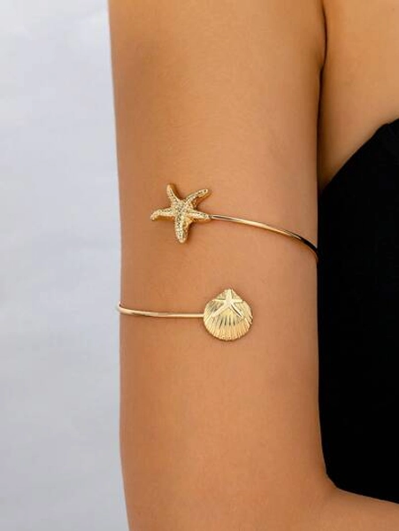 1 Pc Shell Starfish Decor Wrap Arm Cuff Upper Arm Band Women Summer Vacation Arm Jewelry