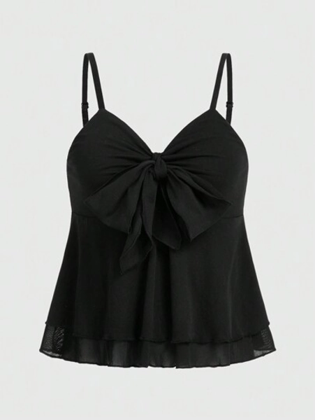 ROMWE Goth Solid Knot Front Cami Top