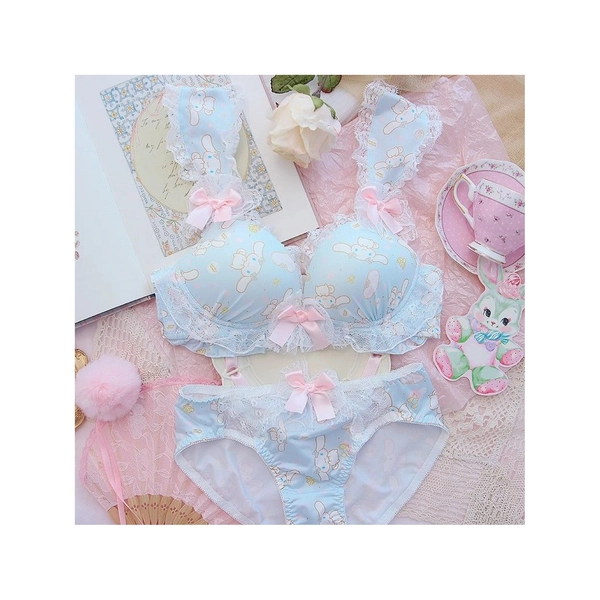 Sanrio Cute Cinnamon Dog Underwear, Lace Small Chest Push-Up No-Ring Bra Set, Cute Cartoon Bra