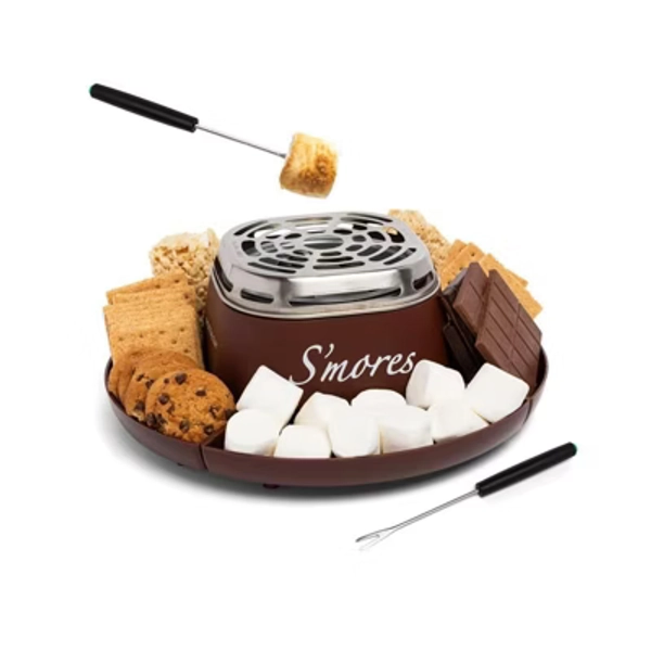 Nostalgia Indoor Electric Stainless Steel S'mores Maker with 4 Compartment Trays