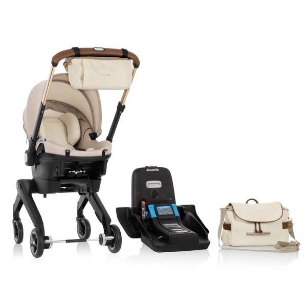 Evenflo Shyft DualRide Infant Car Seat Stroller Combo with Green & Gentle Fabric (Champagne)