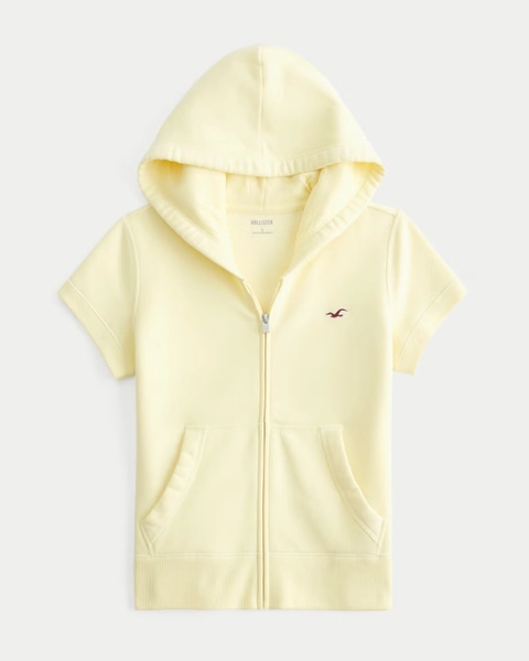 Hollister Feel Good Short-Sleeve Zip-Up Hoodie