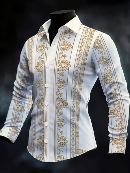 New men's casual shirt long sleeved slim fit 3D feather print shirt fashionable casual men's pattern top - AliExpress 200000343