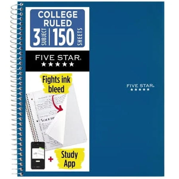 Five Star Wirebound Notebook 3 Subject Wide Ruled
