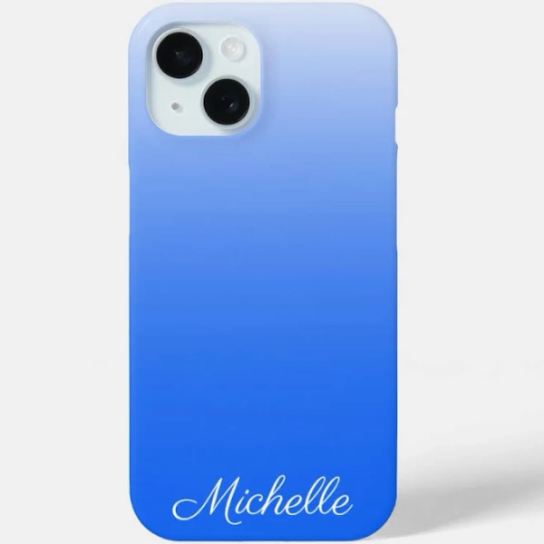 Personalized gradient ombre electric blue Iphone 15 Case
