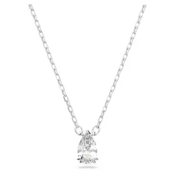 Stilla pendant, Pear cut, White, Rhodium plated