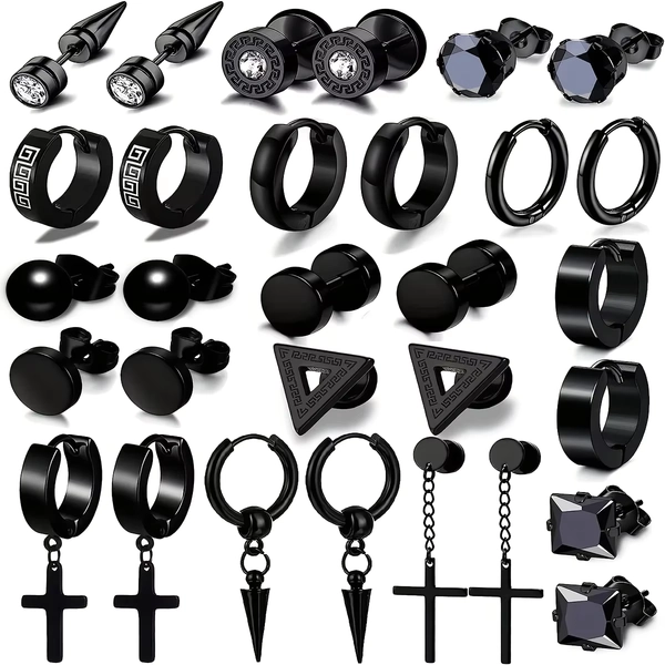 Men's Fashion Earring Set: Durable Stainless Steel Studs & Hoops, Versatile & Trendy Designs for Every Occasion - AliExpress 