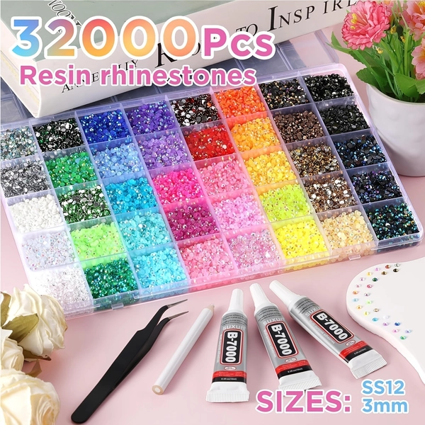 32000 40-Color 3MM Resin Rhinestones, Jelly-Colored Resin Diamonds, Transparent Bottom, Resin Additions, Violent Bear Sticker Diamonds, Mobile Phone Case, Nail Art Flat Bottom Diamonds
